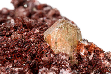 Macro mineral stone.Golden Apatite on a white background