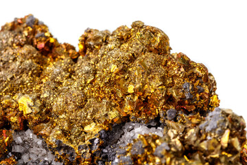 Macro mineral stone  Chalcopyrite on a white background