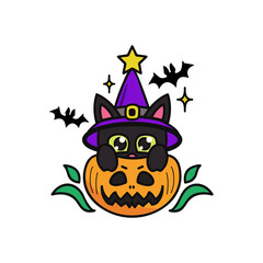 Black kitten hiding in a pumpkin