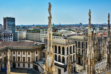 beautiful view from the roof of the cathedral of milan, italy 