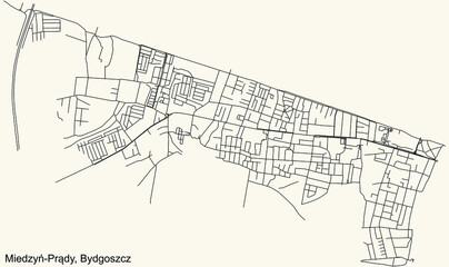 Detailed navigation urban street roads map on vintage beige background of the quarter Miedzyń–Prądy district of the Polish regional capital city of Bydgoszcz, Poland