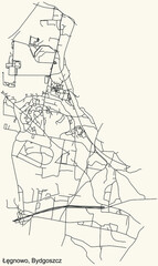 Detailed navigation urban street roads map on vintage beige background of the quarter Łęgnowo district of the Polish regional capital city of Bydgoszcz, Poland