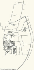 Detailed navigation urban street roads map on vintage beige background of the quarter Terenów Nadwiślańskich district of the Polish regional capital city of Bydgoszcz, Poland