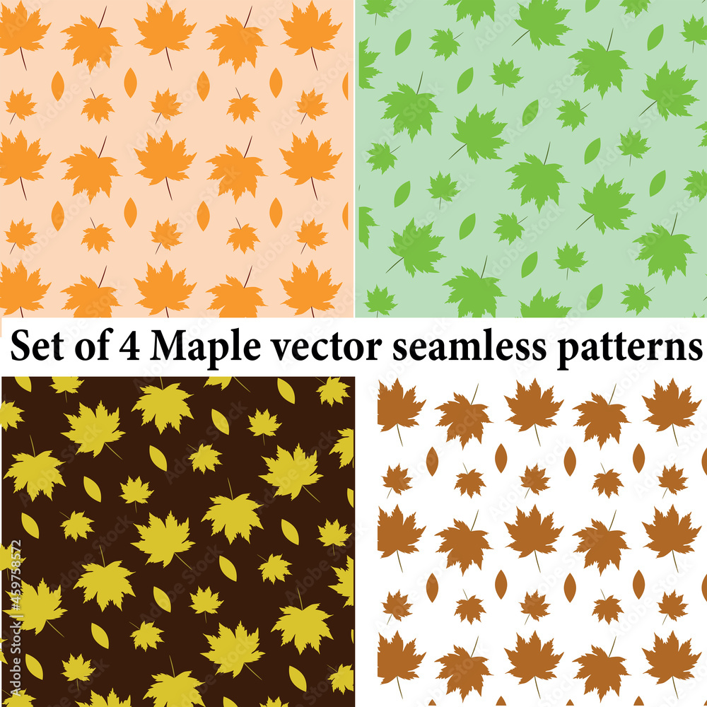 Canvas Prints collection set of 4 maple leaves vector seamless patterns in orange, green, yellow and brown. for ho