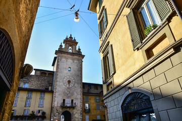 Upper town (Citta Alta) of Bergamo in Italy, beautiful architecture 