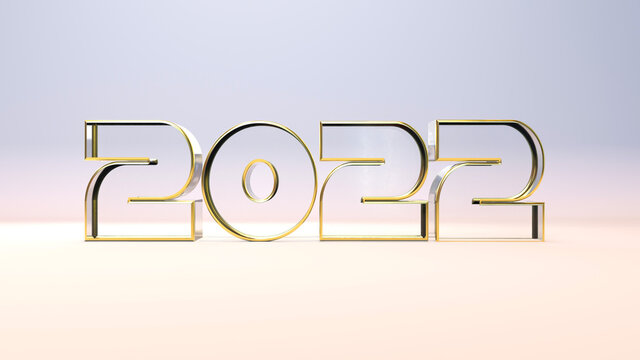 2022 gold and glass 3d text, 3d render illustration.