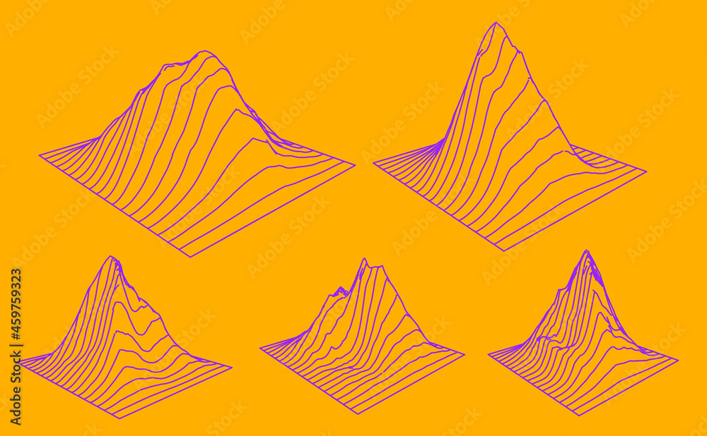 Aufkleber Set of a glitched and distorted 3d models. Abstract vector elements with wireframe grid.