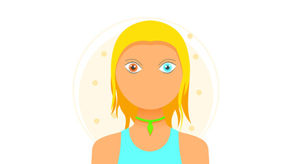 Obraz na płótnie Canvas Flat Girl Woman Character With Different Colors Eyes Disease Heterochromia Concept Vector Design Style Necklace