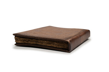An old brown book isolated on white background.