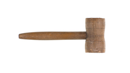 old wooden hammer isolated on white background