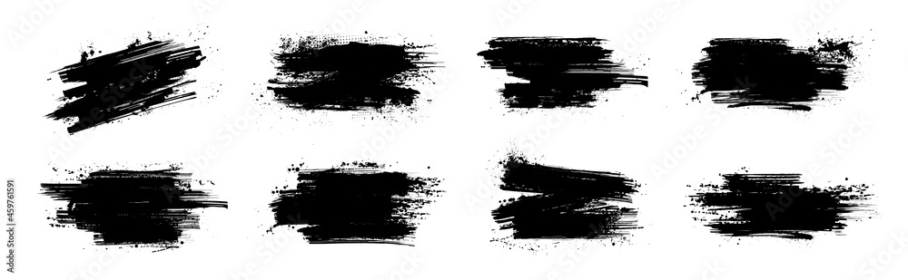 Poster template ink brushstroke and paintbrush with frame and splashes grunge. logo template with black ink