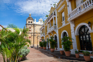 Obraz premium View of the San Pedro Claver sanctuary in the walled city (Ciudad Amurallada) of Cartagena de Indias, Colombia