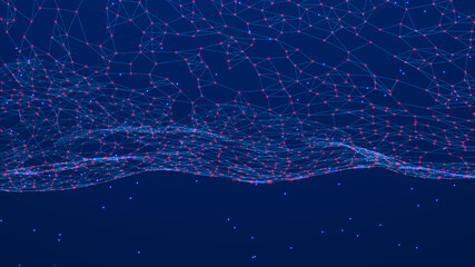 Obraz premium Beautiful curved wave on a dark background. Digital technology background. Concept of network. 3D