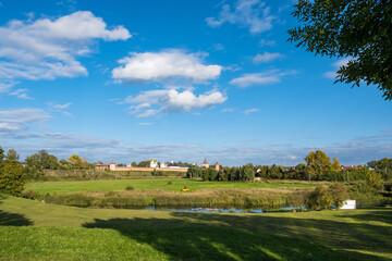 Fototapeta na wymiar View of the Spaso-Evfimiev Monastery from the Kamenka River in the ancient city of Suzdal.