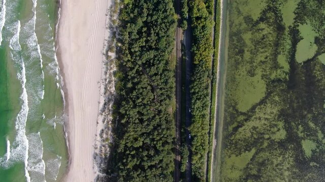 Top-down aerial view of Hel peninsula at the Baltic Sea in Poland, Europe