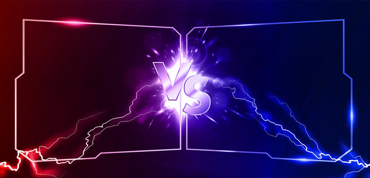 Lightning collision red and blue background with VS letters, concept Versus  banner with frame and Powerful colored lightnings and the flash from the  collision. Versus battle banner template. Vector Stock Vector |
