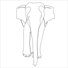 Continuous one line drawing of elephant, Vector illustration line art.