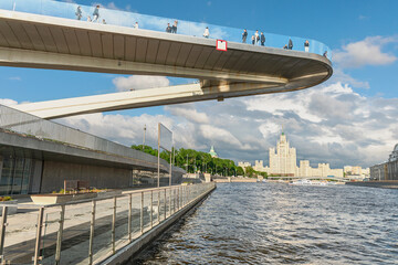Observation deck over the river and skyscrapers in the city of Moscow, Russia