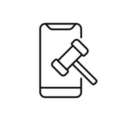 Online auction linear icon. Smartphone. Thin line customizable illustration. Vector isolated outline drawing. Editable stroke