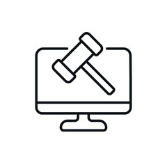 Online auction linear icon. Computer monitor. Thin line customizable illustration. Vector isolated outline drawing. Editable stroke