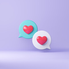 3D cartoon red heart with  bubble. 3D illustration rendering.