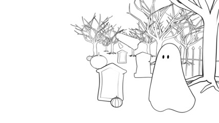 Halloween. Pumpkins in the forest. Black and white coloring