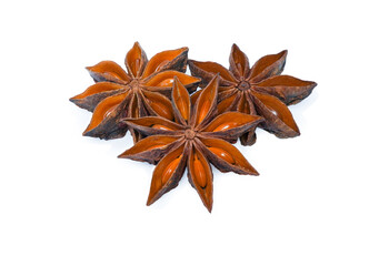 A group of star anises isolated on white background with clipping path.