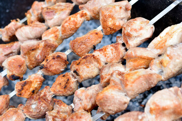 Delicious barbecue of hot pork on a spit