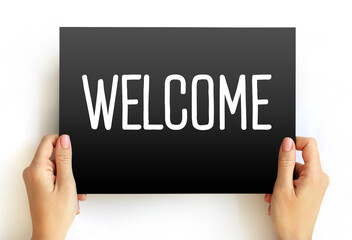 Welcome text on card, business concept background