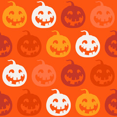 Colorful jack-o-lanterns wallpaper. Vector pumpkins and orange background.