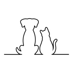 Contour linear illustration of a cat and a dog on a white background