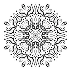 Flower Mandala. Hand drawn background. Islam, Arabic, Indian, Turkish, Pakistani, Moroccan, Spanish, Chinese, mystical, ottoman motives. Unusual flower shape. 