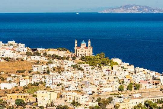 A close up of Anastasi church on the top of the hill at Syros island.