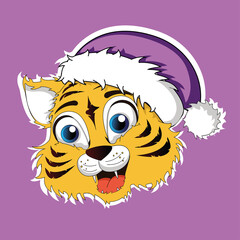 Print New Year's tiger 2022, illustration of a tiger, New Year's card тинер 2022 ,новорічна ілюстрація тигер