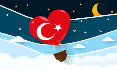 Heart air balloon with Flag of Turkey for independence day or something similar
