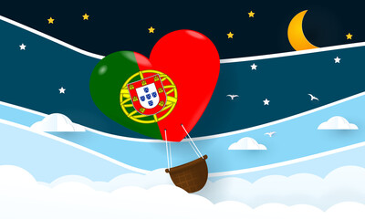 Heart air balloon with Flag of Portugal for independence day or something similar
