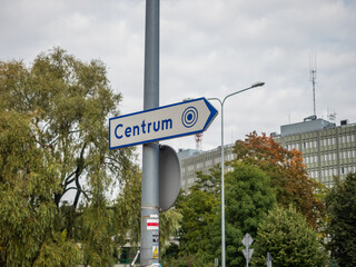 Centrum - napis na znaku, Kielce 
