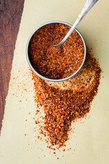 Merquen, a ground mixture of dried and smoked red pepper, cumin, roasted coriander seeds, and salt from Chile