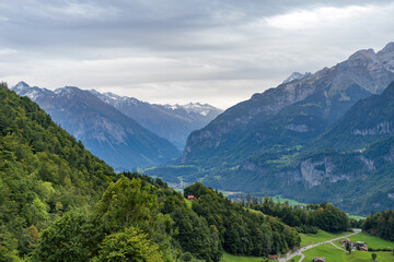 Fototapeta na wymiar Bernese Oberland and its alps from the Brünig Pass, Switzerland