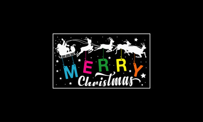 Merry Christmas T-shirt design vector, black background