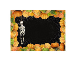 There is a pumpkins blank frame for Halloween. White background. Isolated.