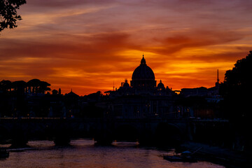 Sunset view at Saint Peter Basilica in Vatican City, Rome