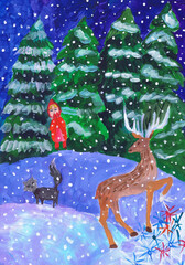 Illustration for the tale of P.P. Bazhov "Silver Hoof." Children's drawing