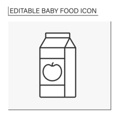 Drink line icon. Delicious organic apple juice in paper packing. Vitamin drink. Children nutrition. Baby food concept. Isolated vector illustration. Editable stroke