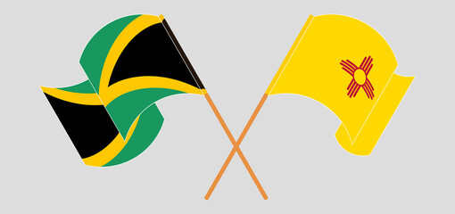 Fototapeta na wymiar Crossed and waving flags of Jamaica and the State of New Mexico