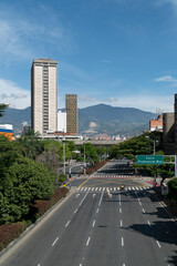 Fototapeta na wymiar Medellin, Antioquia, Colombia. July 19, 2020: Courthouse and La Libertad building with Metro de Medellin.