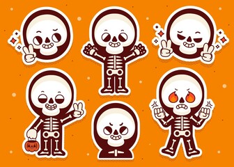 hand drawn flat halloween skeletons collection vector design illustration