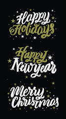 Fototapeta na wymiar 'Happy Holidays', 'Merry Christmas' Vector typography. Lettering Calligraphy Collections. Hand Drawn Typography Headlines Set for Greeting Cards, Print, Posters. Vector illustrations. 