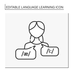  Pronunciation line icon. Studying correct pronunciation from native speakers. Language learning concept. Isolated vector illustration. Editable stroke