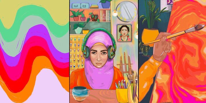 Hijabi Artist in the studio